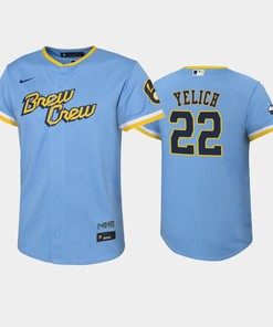 2022-23 City Connect Youth Milwaukee Brewers Christian Yelich 22 Christian Yelich Jersey - Powder Blue
