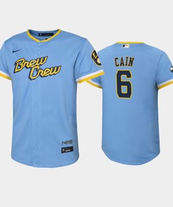 2022-23 City Connect Youth Milwaukee Brewers Lorenzo Cain 6 Lorenzo Cain Jersey - Powder Blue