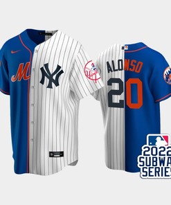 2022-23 Subway Series New York Mets 20 Pete Alonso Split Royal White Jersey