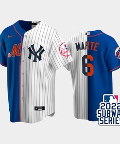 2022-23 Subway Series New York Mets 6 Starling Marte Split Royal White Jersey