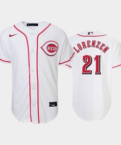 21 Michael Lorenzen Youth Reds Home White Jersey