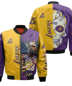 23 Lebron James Los Angeles Lakers Nba Western Conference Skull Logo Bomber Jacket Model 80