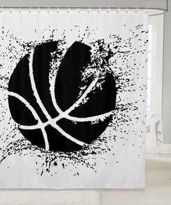 3D Ball Games Shower Curtain - Featuring Black and White Ink Design