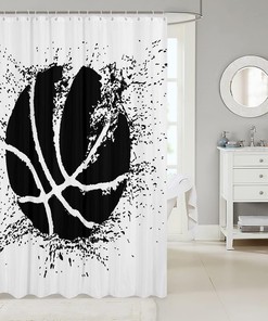 3D Ball Games Shower Curtain - Featuring Black and White Ink Design