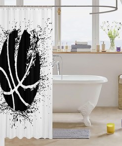 3D Ball Games Shower Curtain - Featuring Black and White Ink Design