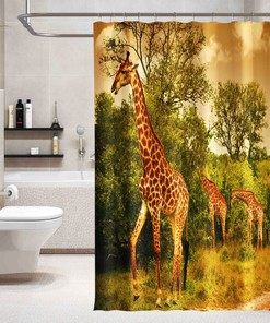 3D Giraffe Tree Shower Curtain - Waterproof Fiber for Bathroom and Home Decor