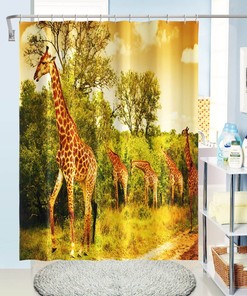 3D Giraffe Tree Shower Curtain - Waterproof Fiber for Bathroom and Home Decor