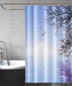 3D Lake Tree Shower Curtain - Waterproof Fiber for Bathroom Decor