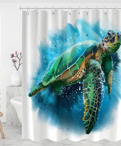3D Ocean Sea Turtle Shower Curtain - Waterproof Modern Fabric Basic Shower Curtain for Bathroom Decor