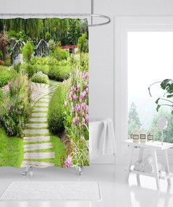 3D Park Garden Shower Curtain - Waterproof Fiber for Bathroom and Home Decor