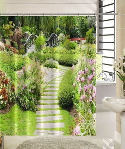 3D Park Garden Shower Curtain - Waterproof Fiber for Bathroom and Home Decor