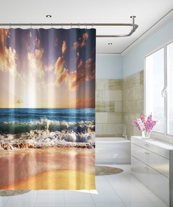 3D Sea Tide Shower Curtain Waterproof Fiber Bathroom Decor