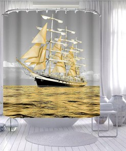 3D Ship Anchor Rudder Boat Pirate Sailboat Bathroom Shower Curtain Decor