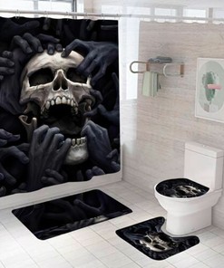 3D Skeleton Skull Black Bathroom Shower Curtain Decor