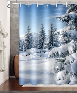 3D Snowflake Pine Trees Forest Bathroom Shower Curtain Home Decor