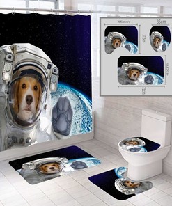 3D Space Pet Dogs Astronaut Bathroom Shower Curtain Home Decor