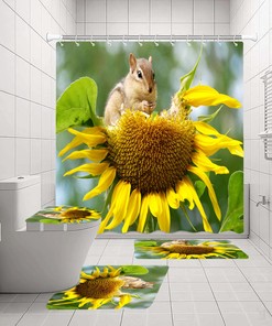 3D Squirrel Sunflowers Animals Bathroom Shower Curtain Home Decor