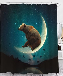 3D Starry Sky Moon Brown Bear Bathroom Shower Curtain Bathroom Decor