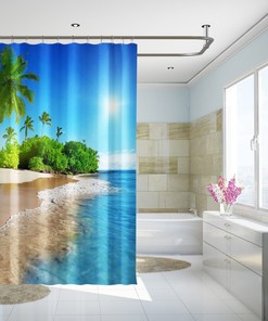 3D Sun Beach View Shower Curtain Waterproof Fiber Bathroom Decor