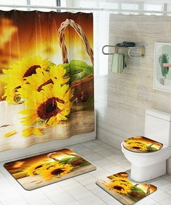 3D Sun Flowers Bathroom Curtain Decor