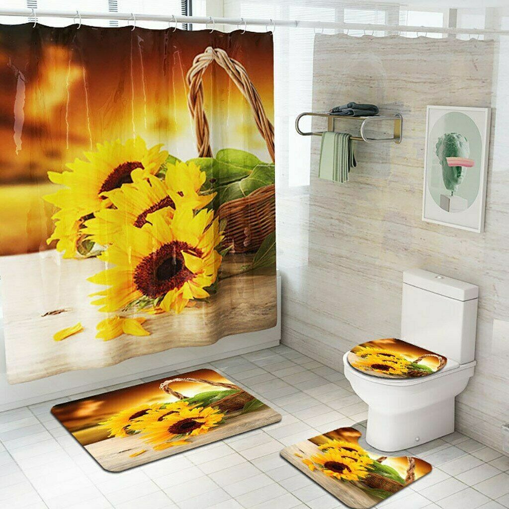 3D Sun Flowers Bathroom Curtain Decor