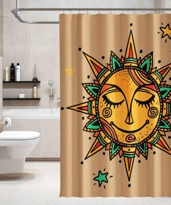 3D Sun Pattern Shower Curtain Waterproof Fiber Bathroom Home Decor