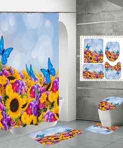 3D Sunflower Butterfly Bathroom Shower Curtain Home Decor