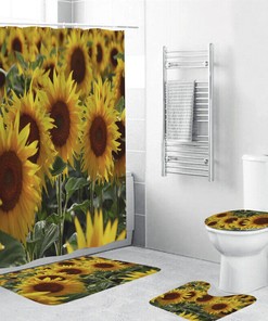 3D Sunflower Field Garden Print Bathroom Shower Curtain Home Decor