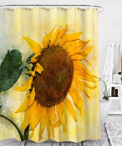 3D Sunflower Flowers Floral Painting Bathroom Shower Curtain Decor