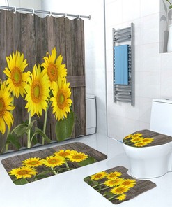 3D Sunflower Flowers Floral Print Bathroom Curtain Decor