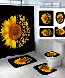 3D Sunflower Waterproof Bathroom Curtain Decor