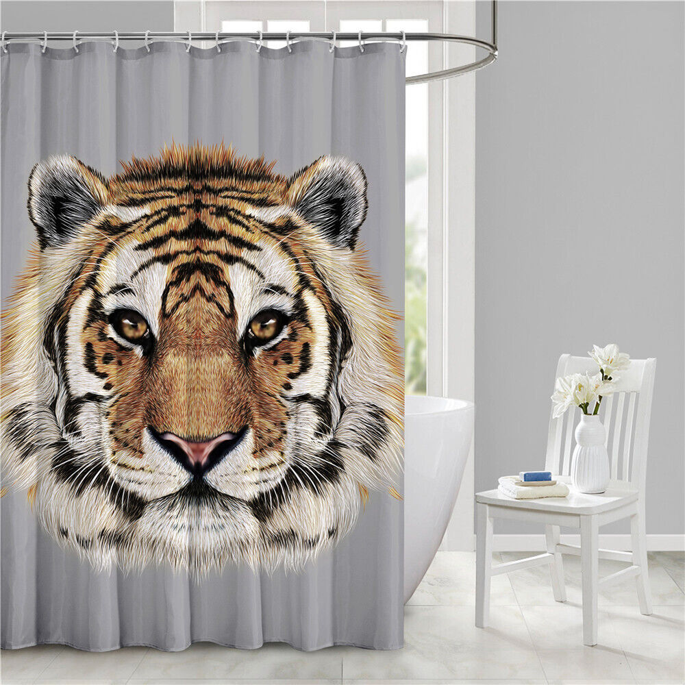 3D Tiger Head Wild Animal Print Bathroom Shower Curtain Home Decor