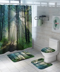 3D Trees Forest Jungle Bathroom Curtain Decor