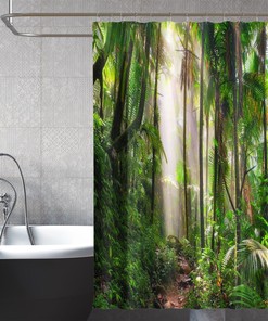 3D Tropical Forest Shower Curtain Waterproof Fiber Bathroom Decor