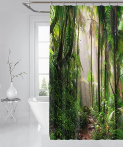 3D Tropical Forest Shower Curtain Waterproof Fiber Bathroom Decor