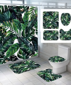 3D Tropical Palm Leaves Plants Bathroom Curtain Decor