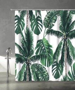 3D Tropical Palm Leaves Tree Plant Print Bathroom Curtain Decor