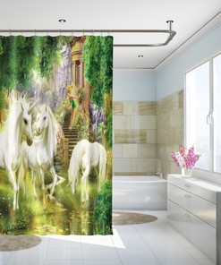 3D Unicorn Shower Curtain Waterproof Fiber Bathroom Home Decor