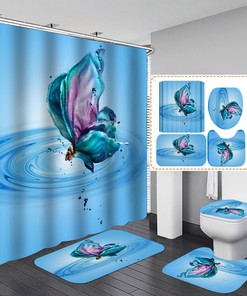 3D Water Butterfly Print Bathroom Shower Curtain Home Decor