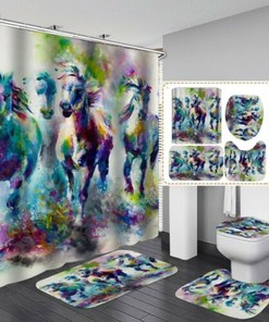 3D Watercolor Horse Bathroom Curtain Decor