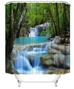 3D Waterfall Bathroom Shower Curtain Decor