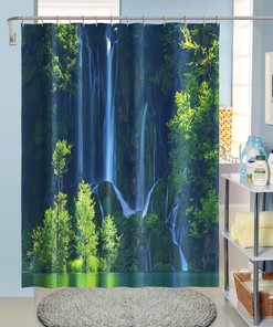 3D Waterfall Lake Shower Curtain Fiber Waterproof Bathroom Decor