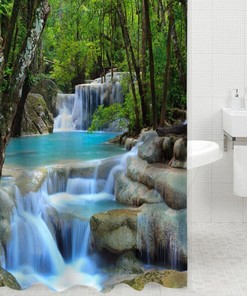 3D Waterfall Scenery Waterproof Bathroom Shower Curtain Decor