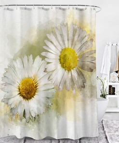 3D Wild Chrysanthemum Flower Floral Painting Bathroom Shower Curtain Decor