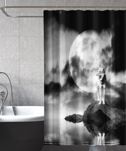 3D Wofl Gray Shower Curtain Waterproof Fiber Bathroom Decor