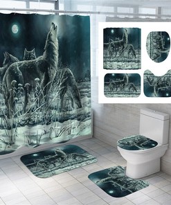 3D Wolf Moon Waterproof Bathroom Shower Curtain Decor