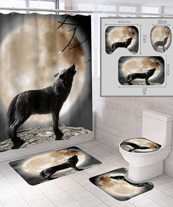 3D Wolf Moon Wild Animal Print Bathroom Shower Curtain Decor