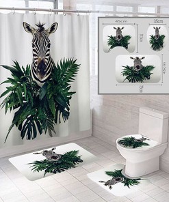 3D Zebra Palm Leaves Animal Shower Curtain for a Tropical Bathroom Decor