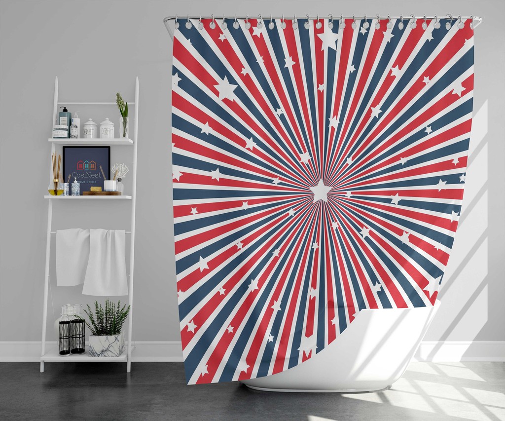 4th July USA America Stars Flag Shower Curtain Set for Patriotic ...