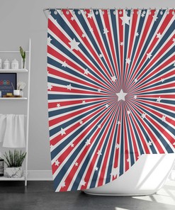 4th July USA America Stars Flag Shower Curtain Set for Patriotic Bathroom Decor